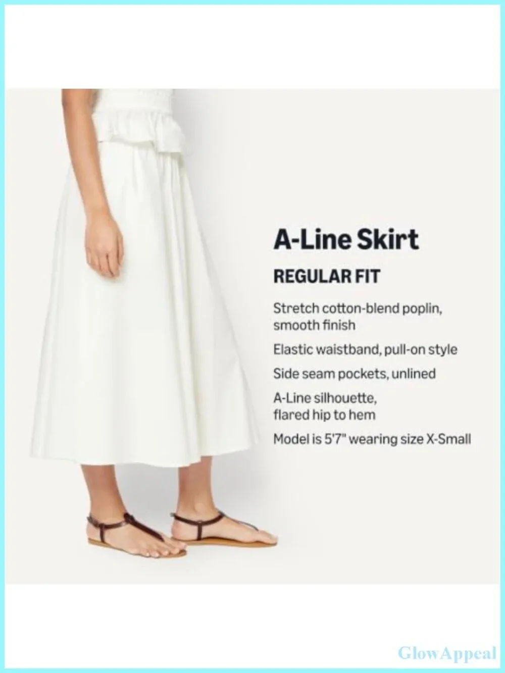 Women's Mid-Rise A-Line Cotton Stretch Poplin Midi Skirt, Elastic Waist
